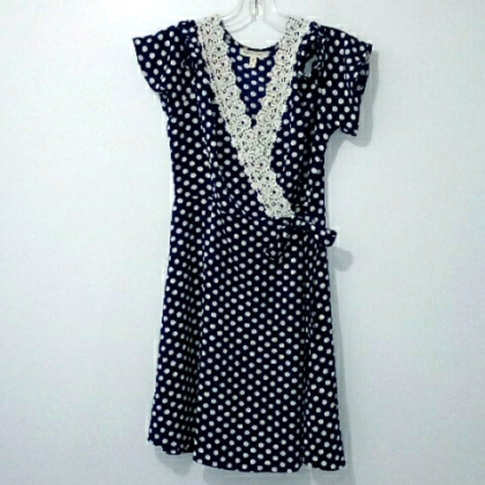 Sophia & Zeke blue white polka dot wrap dress
